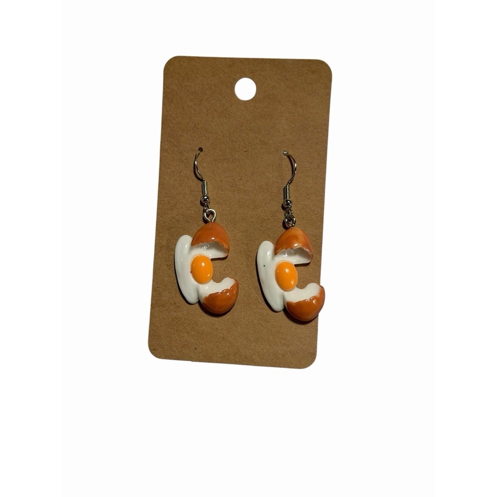 Handmade Cracked Egg Novelty Drop Earrings Food Jewelry‎ Kitschy Breakfast Resin